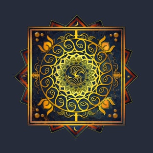 Gold Filigree Moon Lotus Mandala T-Shirt