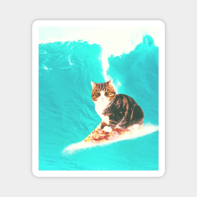 Kitty Cat Surfing Pizza Magnet by Random Galaxy