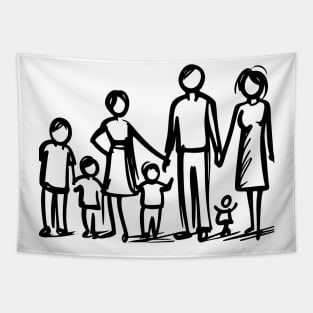 Stick figure family in black ink Tapestry