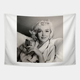 Reimagining the Past: Marilyn Monroe Holding an iPhone Tapestry