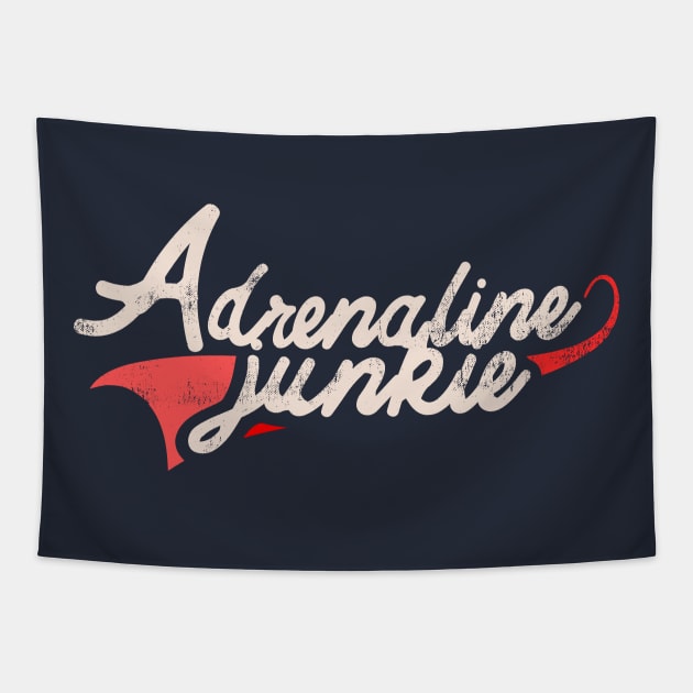 Adrenaline Junkie swoosh distressed logo typography Tapestry by SpaceWiz95