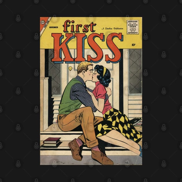 Vintage Romance Comic Book Cover - First Kiss by Slightly Unhinged