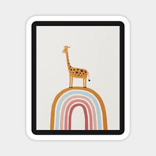 Giraffe on Rainbow, Abstract, Mid century modern kids wall art, Nursery room Magnet