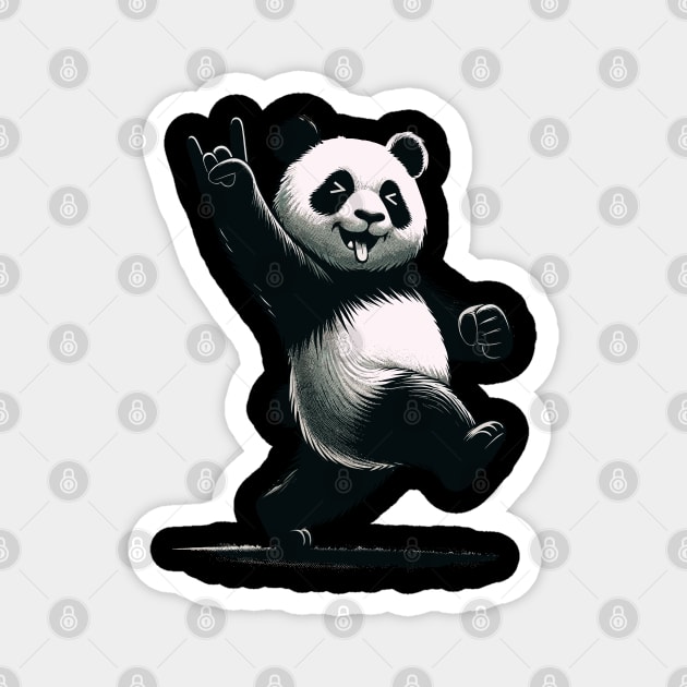 Retro Panda Rock Music Gift Funny Panda Magnet by KsuAnn