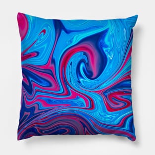 Artsy Bright Vivid vibrant Blue pink red saturated liquid marble abstract pattern Pillow