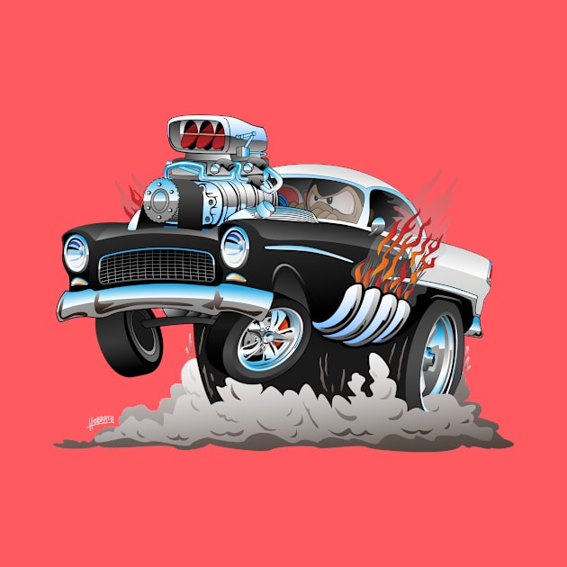 Classic 55 Hot Rod Funny Car Cartoon by hobrath