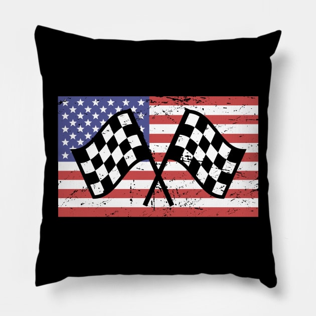 American Flag | Race Car Racing Gift Pillow by MeatMan