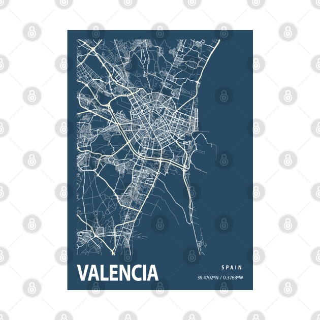 Valencia Blueprint Street Map, Valencia Colour Map Prints by tienstencil