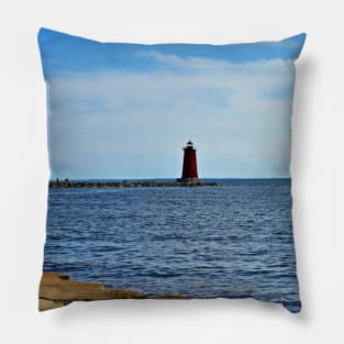 Manistique Pierhead Lighthouse on Lake Michigan Pillow