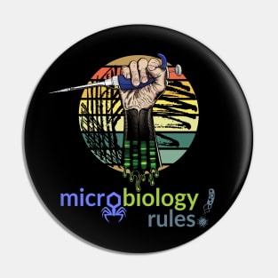 Microbiology Rules - pipette with fist and retro vintage distressed style petri culture plate Pin