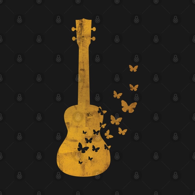 Ukulele Silhouette Turning Into Butterflies Gold by nightsworthy