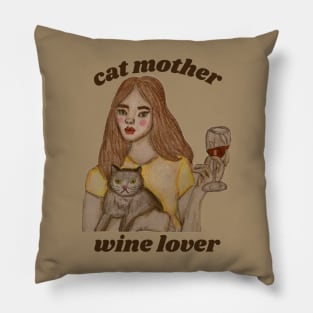 cat mother wine lover Pillow