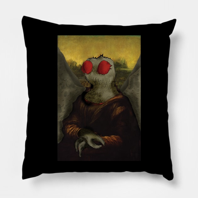 Funny Mothman Mona Lisa Figure WV Design Pillow by Get Hopped Apparel