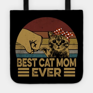 Vintage Best Cat Mom Ever Fist Bump - Funny Cat Lover Tote