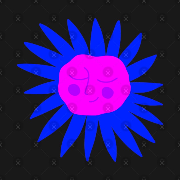 Blue flower with pink happy face, version 5 by iulistration