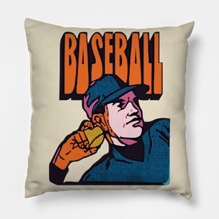 Baseball Pitcher Vintage 1970s Pop Art Style Pillow