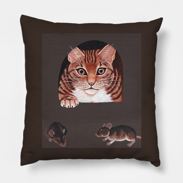 Ginger and White Cat and Mice Pillow by WolfySilver
