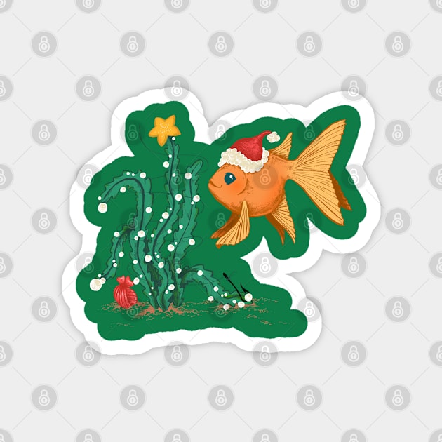 Christmas Goldfish with a Kelp Tree and Pearls Magnet by SimplyKitt