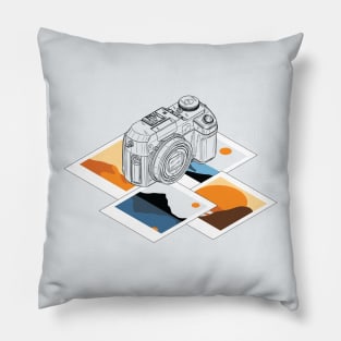 Camera With Retro Frames of Landscapes Pillow