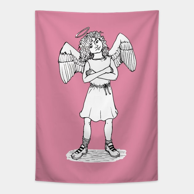 Sweet and Snarky Little Guardian Angel Tapestry by MarinaIllustration