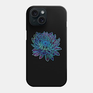 Colorful chrysanthemum or Mums flower drawing - faded light blue and green with dark purple petals. Phone Case