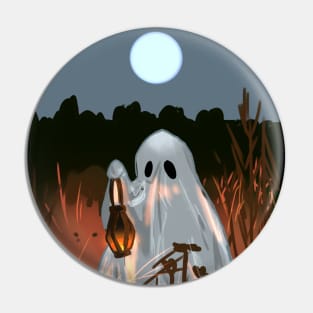 Halloween Ghost At Night with Lantern Pin