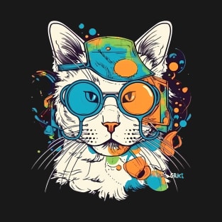 Retrofuturistic Lab Cat is Excited to See You Again  ( ⓛ ω ⓛ *) T-Shirt