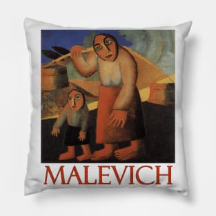 Peasant Woman with Buckets and a Child by Kazimir Malevich Pillow