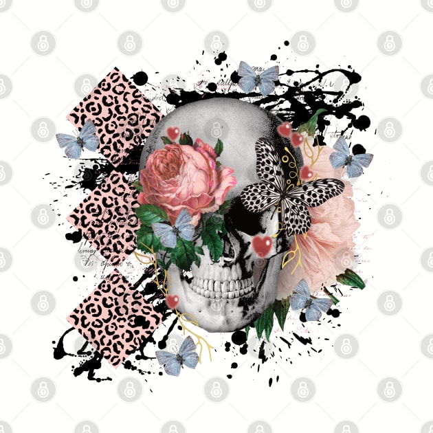 FLORAL SKULL LEOPARD PRINT PAINT SPLASH BUTTERFLIES by FlutteringWings 