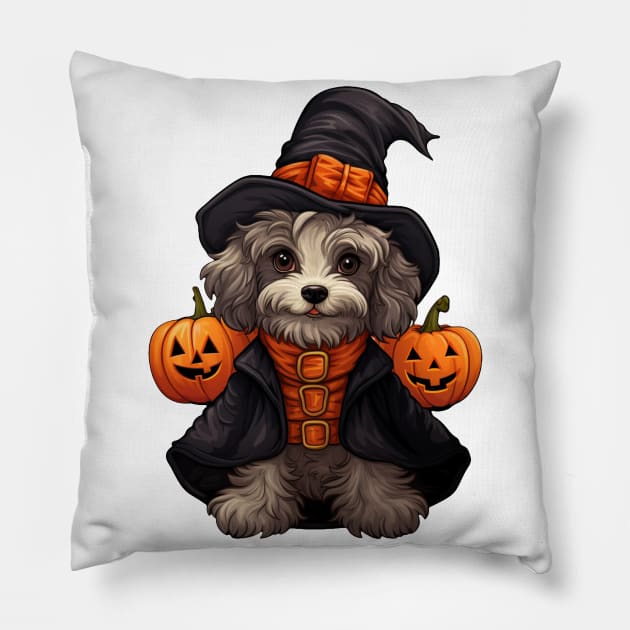 Halloween puppy Dog witch Pillow by LaartStudio