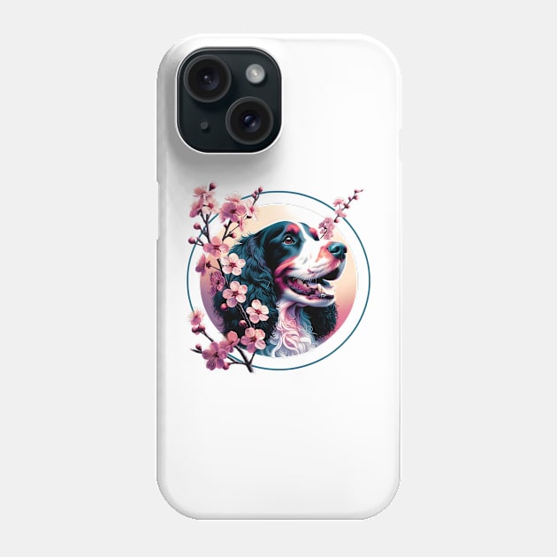 Joyful Irish Water Spaniel Amidst Spring Cherry Blossoms Phone Case by ArtRUs