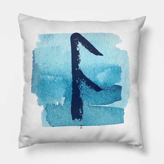 Rune Uruz On Cyan Blue Watercolor (Runes and Watercolors) Pillow by El Onix