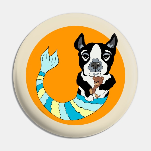 Boo the Boston Terrier Mermutt Pin by abrushwithhumor