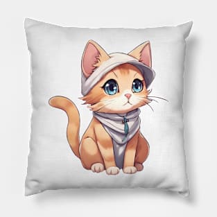 Cute orange cat wearing a sporty outfit Pillow