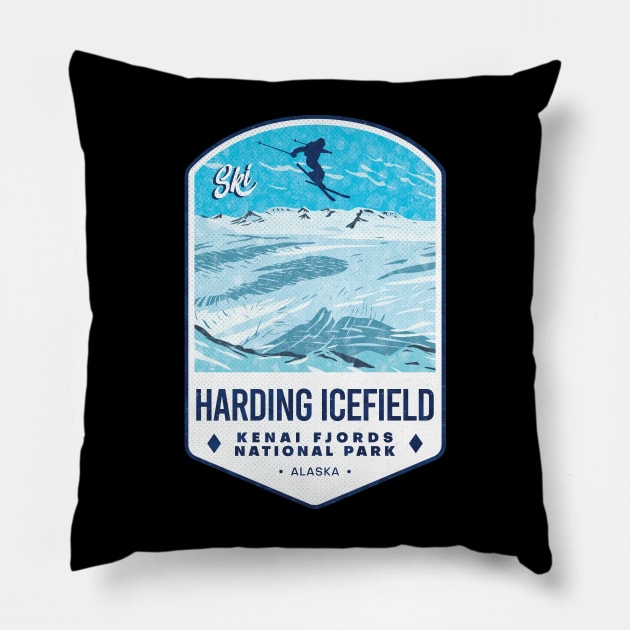 Ski Harding Icefield Pillow by JordanHolmes