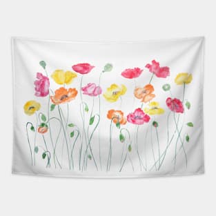 colorful poppies watercolor  horizontal Tapestry