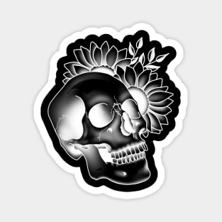 Skull and sunflowers white Magnet