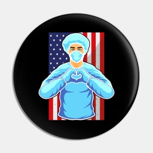 Nurse USA Flag Nursing Hospital Medicine Heart Pin