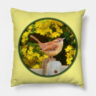 Carolina Wren Painting - Cute Original Bird Art Pillow