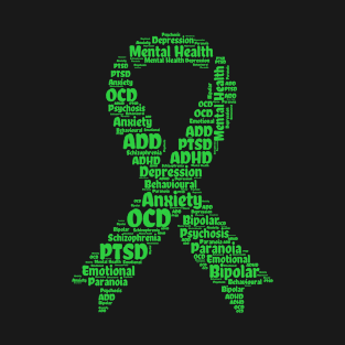 Mental Health Awareness Month Word Cloud Ribbon T-Shirt