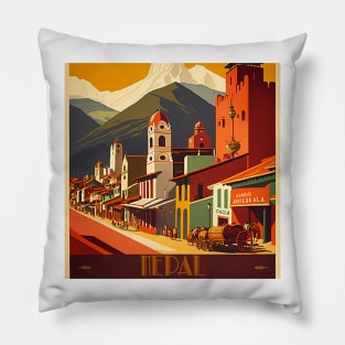 Nepal Vintage Travel Art Poster Pillow