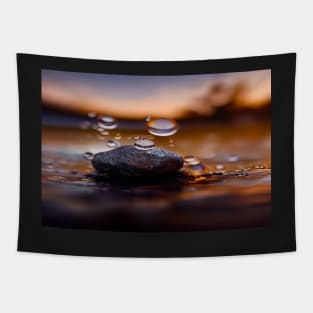 Rock In Water With Raindrops,In The Sunset, Macro Background, Close-up Tapestry