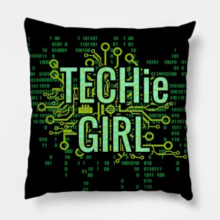 TECHie GIRL Green cyber matrix circuit T-Shirt Pillow