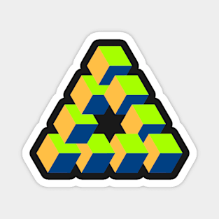 Cubes Optical Illusion in Green, Orange and Blue Magnet