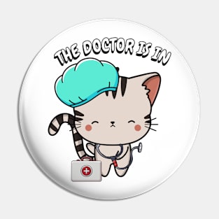 Cute tabby Cat is a doctor Pin