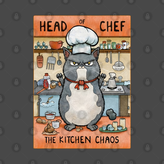 Funny cat head of chef the kitchen chaos by "Artistic Apparel Hub"