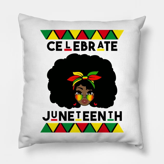 Black Women Messy Bun Juneteenth Celebrate Independence Day Pillow by joneK