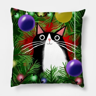 The Cat and the Christmas Tree Pillow