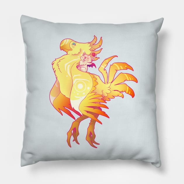 Moogle and Chocobo Sunrise Pillow by charamath