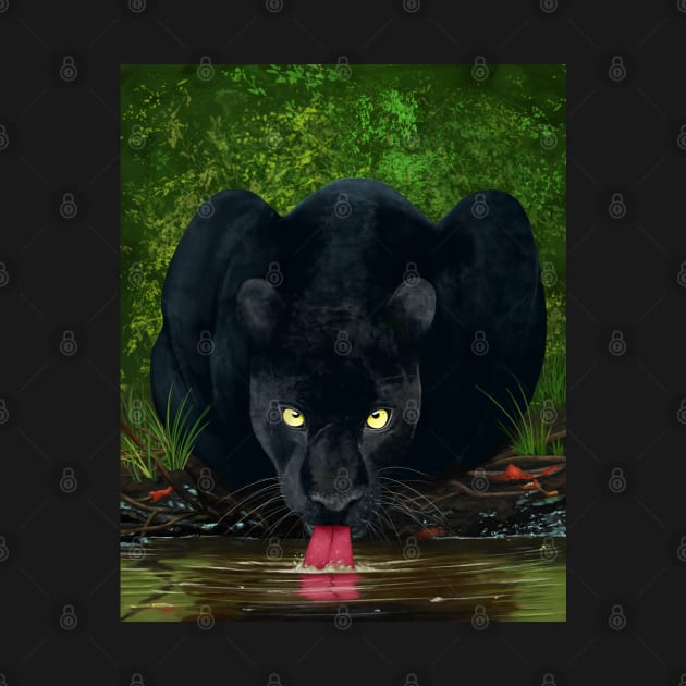 Black Panther Drinking Water by TWOintoA